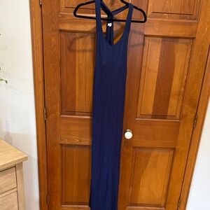 Vestique navy blue sleeveless long dress with built in bra Sz S